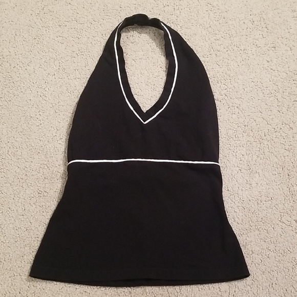 Black Halter Top with White Trim - Picture 1 of 2